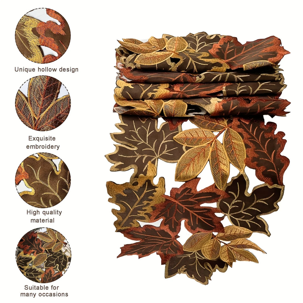 Autumn Maple Leaf Embroidered Table Runner
