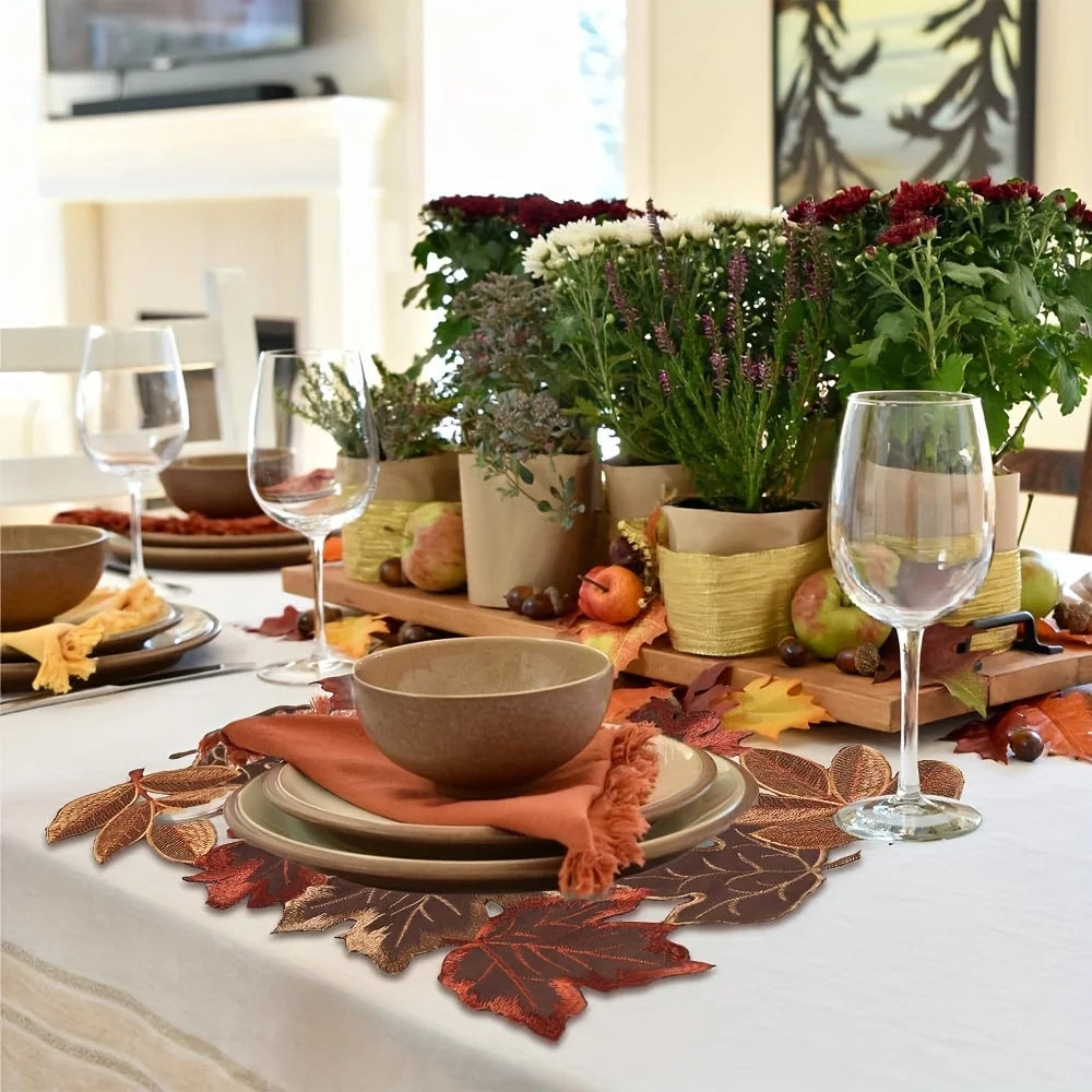 Autumn Maple Leaf Embroidered Table Runner