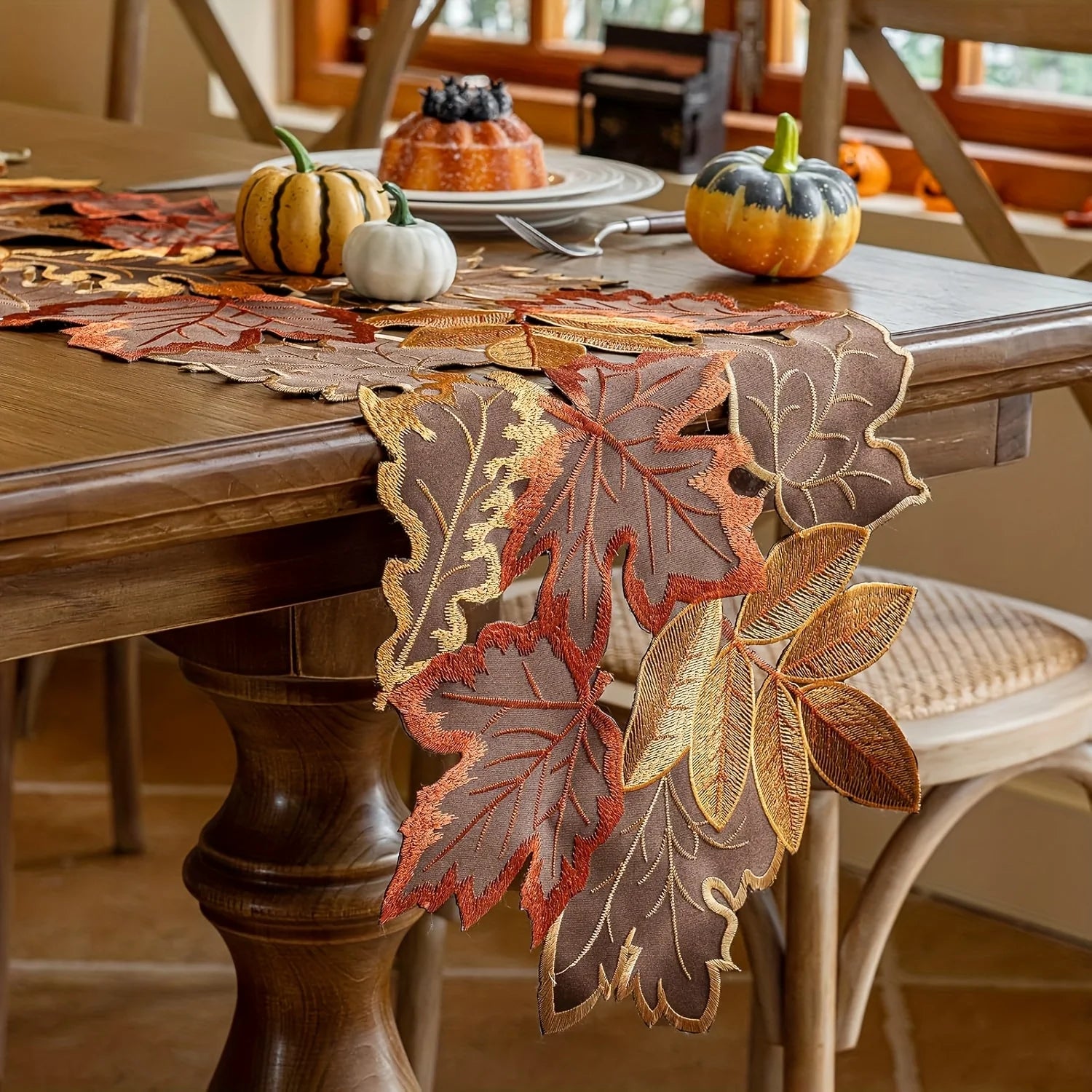 Autumn Maple Leaf Embroidered Table Runner