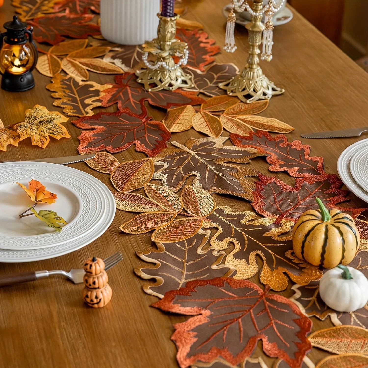 Autumn Maple Leaf Embroidered Table Runner
