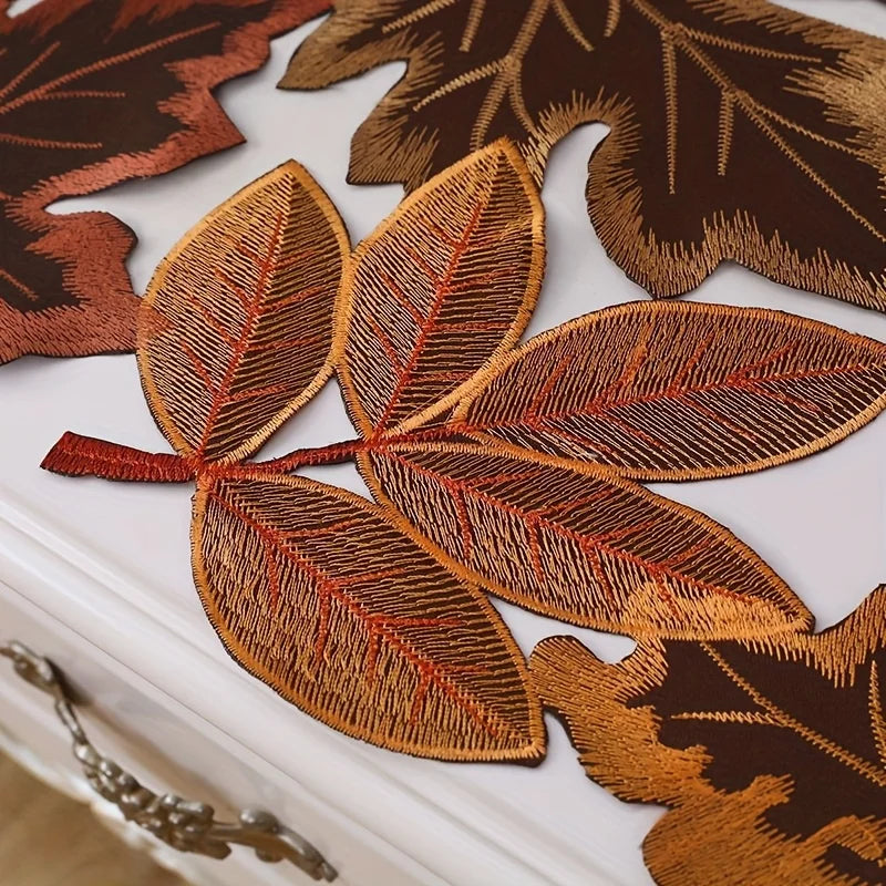 Autumn Maple Leaf Embroidered Table Runner