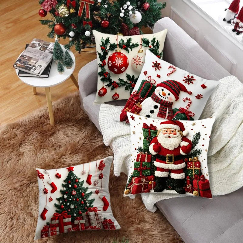 Linen Plush Christmas Print Throw Pillowcase