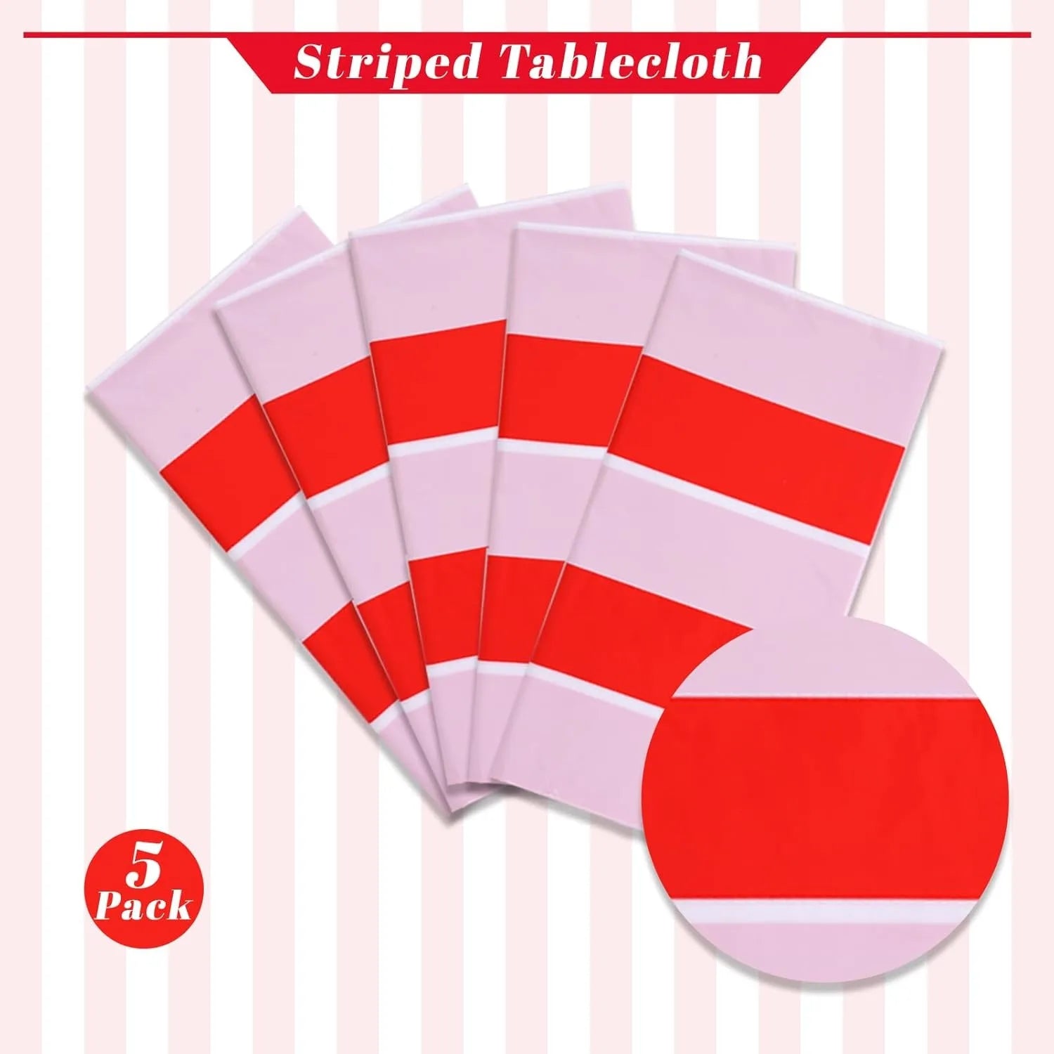 3 Packs Red and White Horizontal Striped Tablecloth