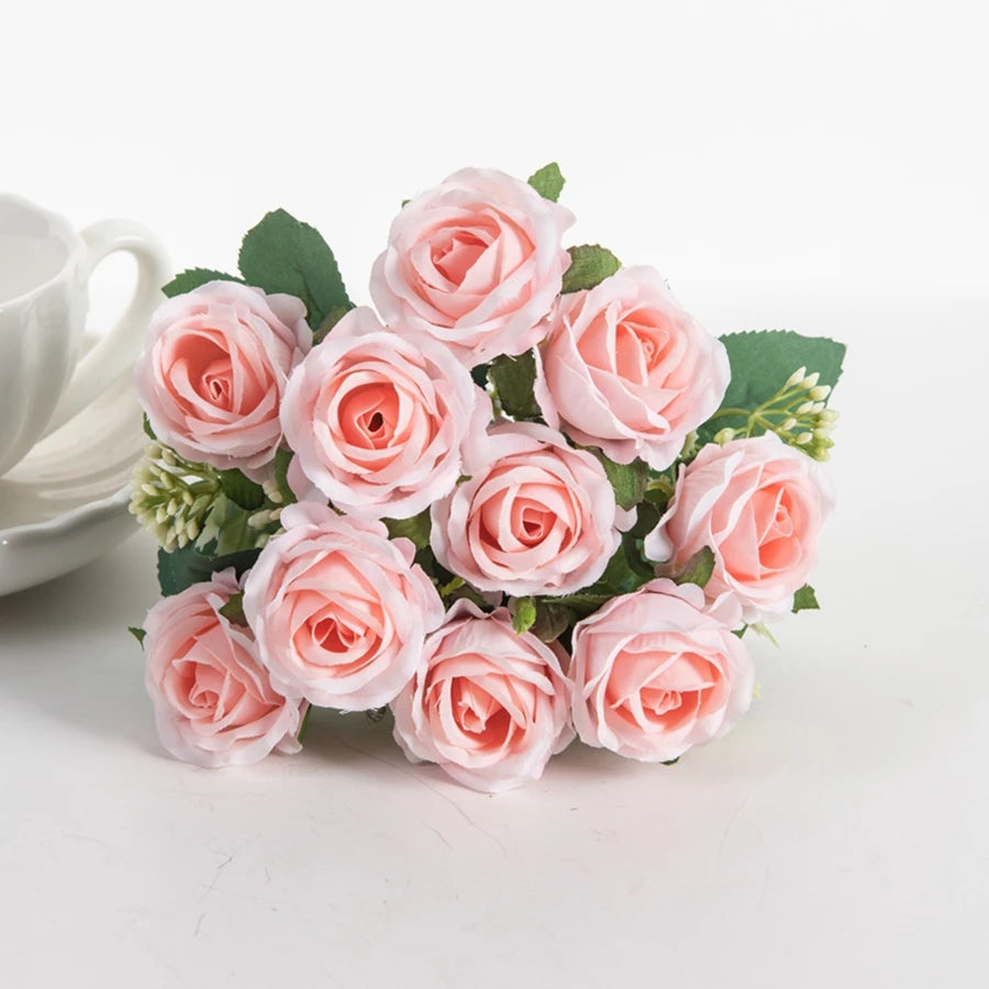 Artificial Flower Ten Head Silk Rose Bundle