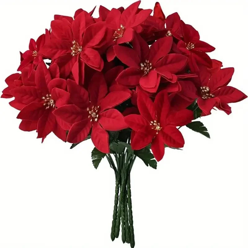 1-5 Bundles Artificial  Red Poinsettia Bouquets