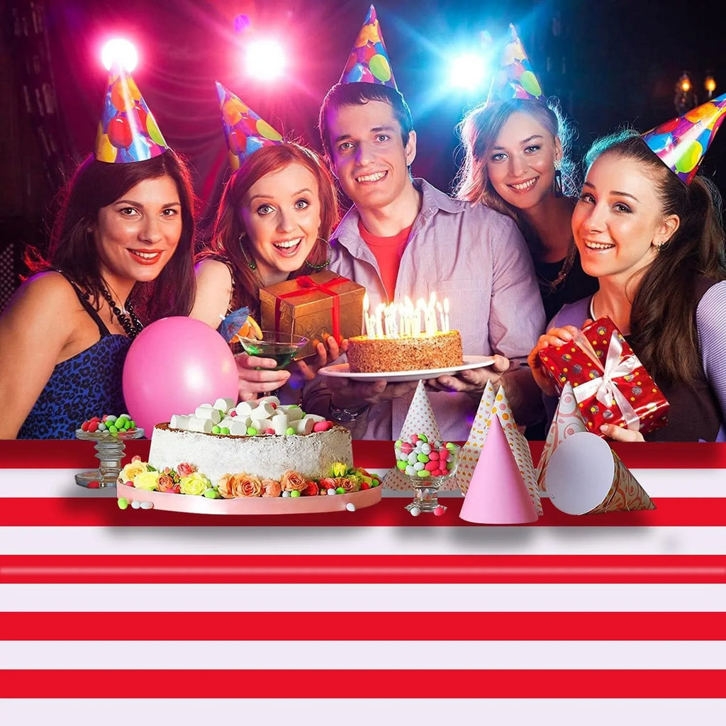 3 Packs Red and White Horizontal Striped Tablecloth