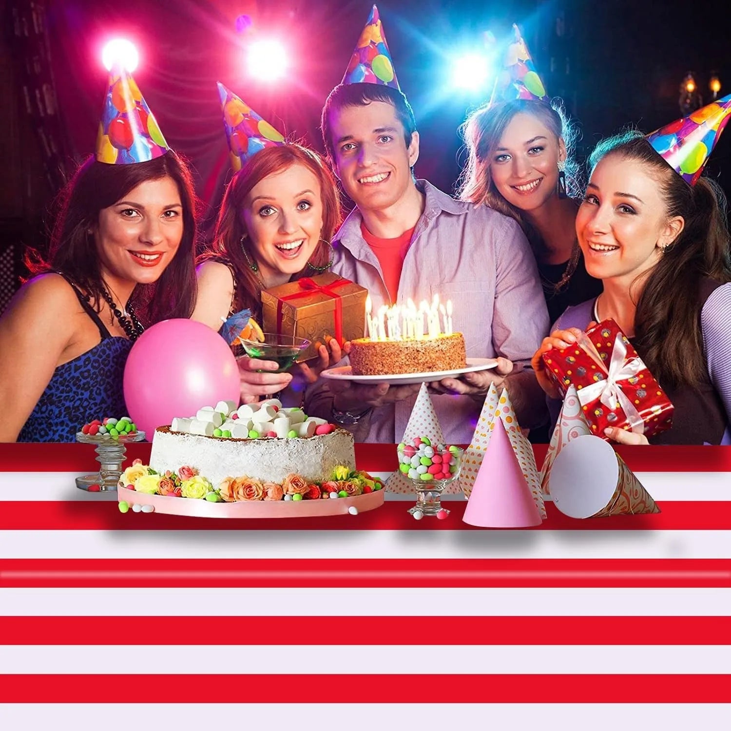 3 Packs Red and White Horizontal Striped Tablecloth