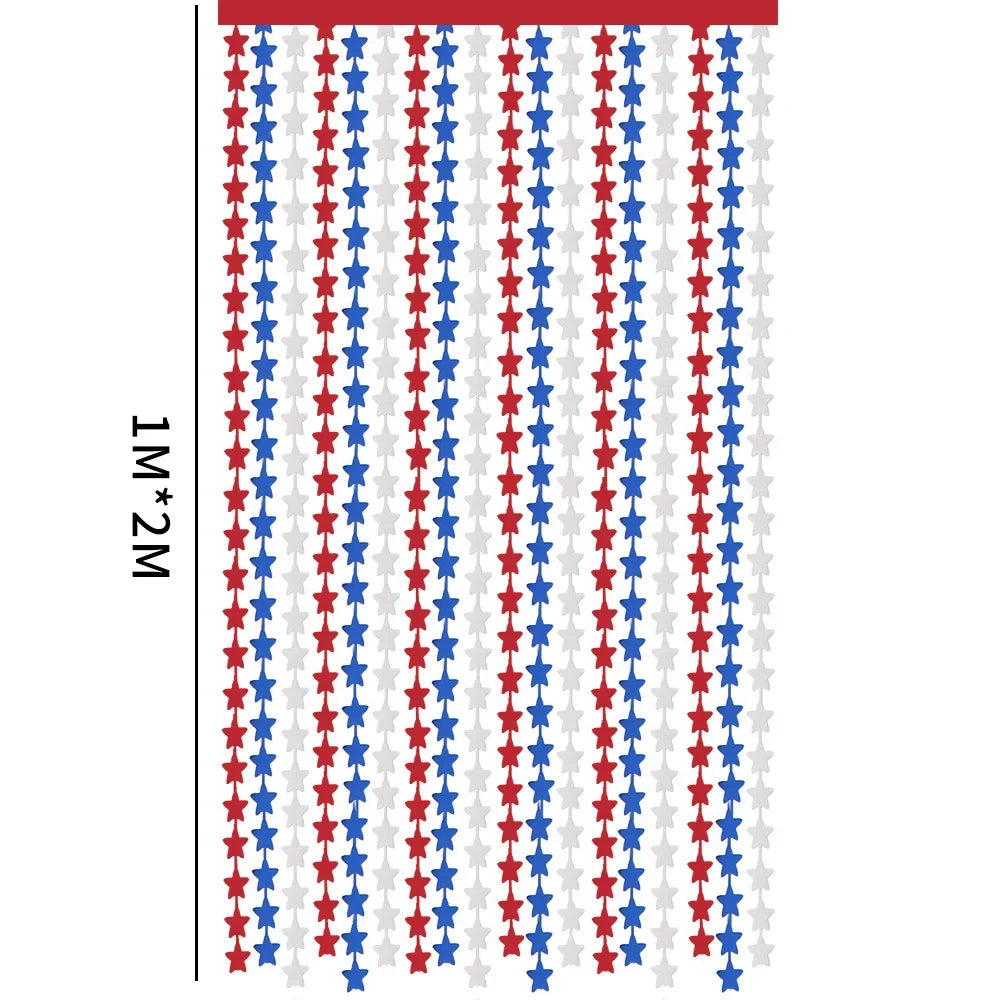 4th of July Decorations Red White Blue Star Tinsel Foil Fringe Curtains