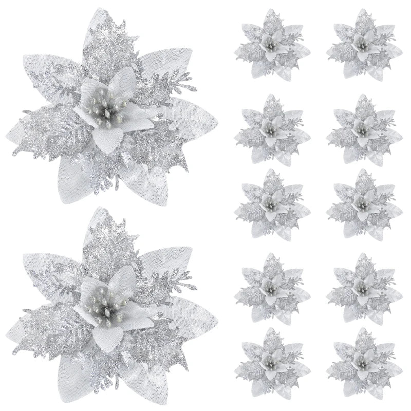 5/10Pcs Glitter Christmas Flowers