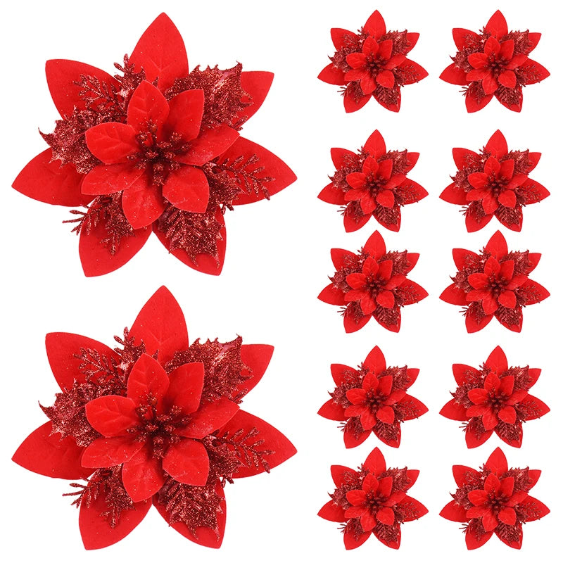 5/10Pcs Glitter Christmas Flowers