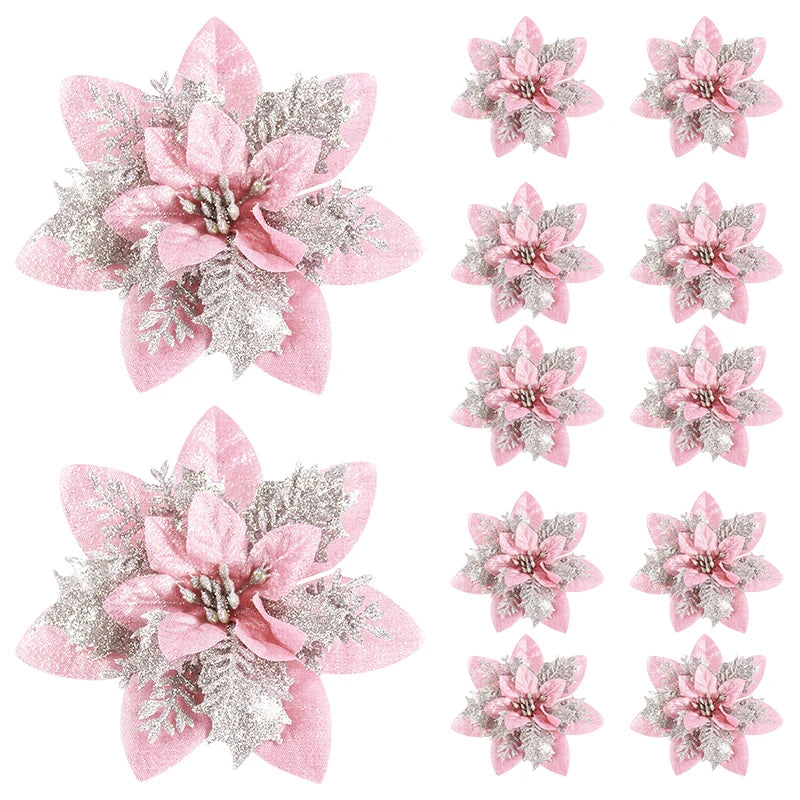 5/10Pcs Glitter Christmas Flowers