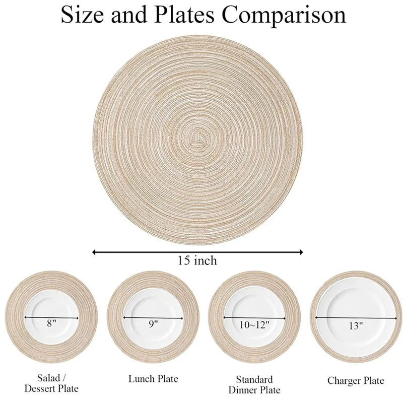 15 Inch Round Braided Placemats 6pcs