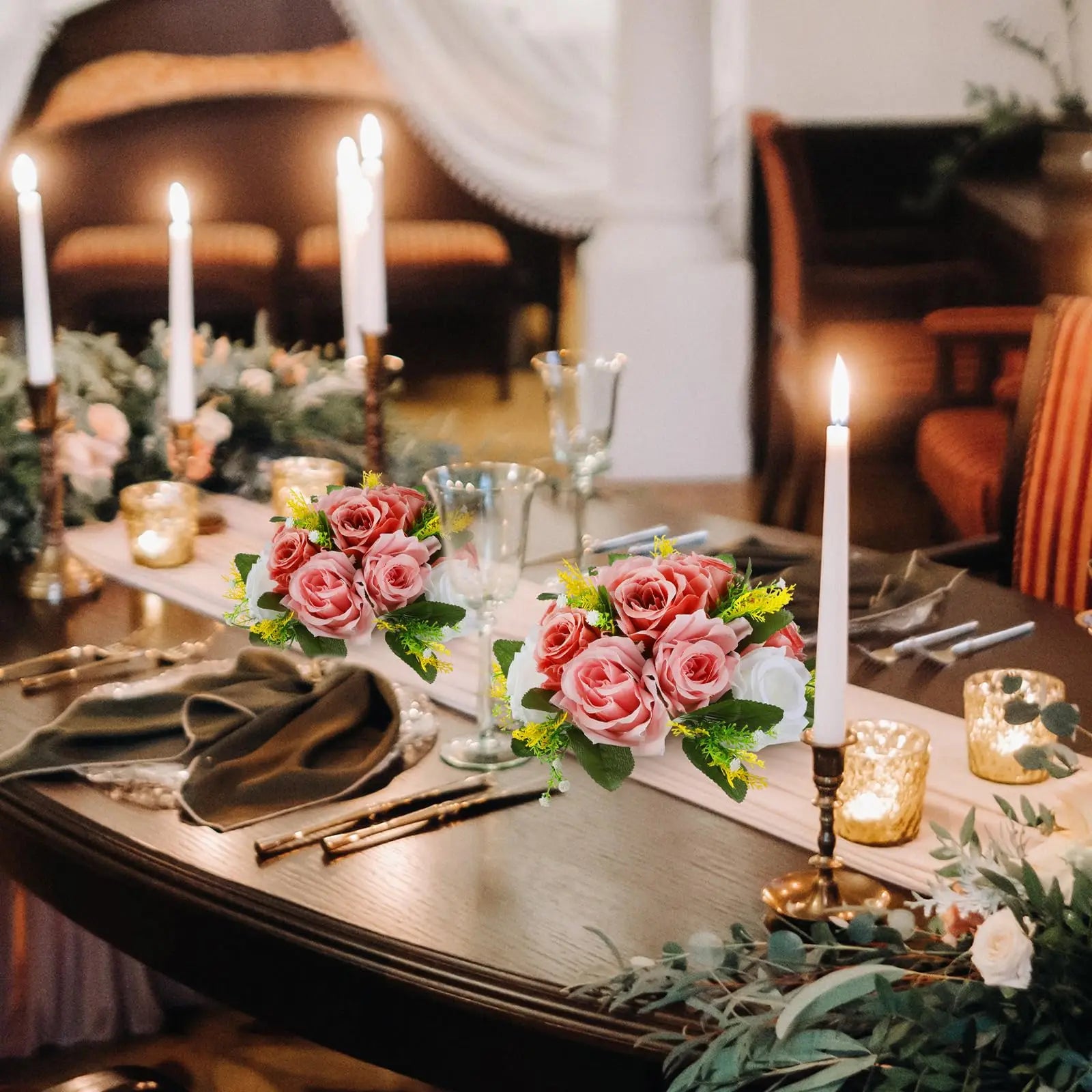 6Pcs Artificial Flowers Rose Ball Centerpiece