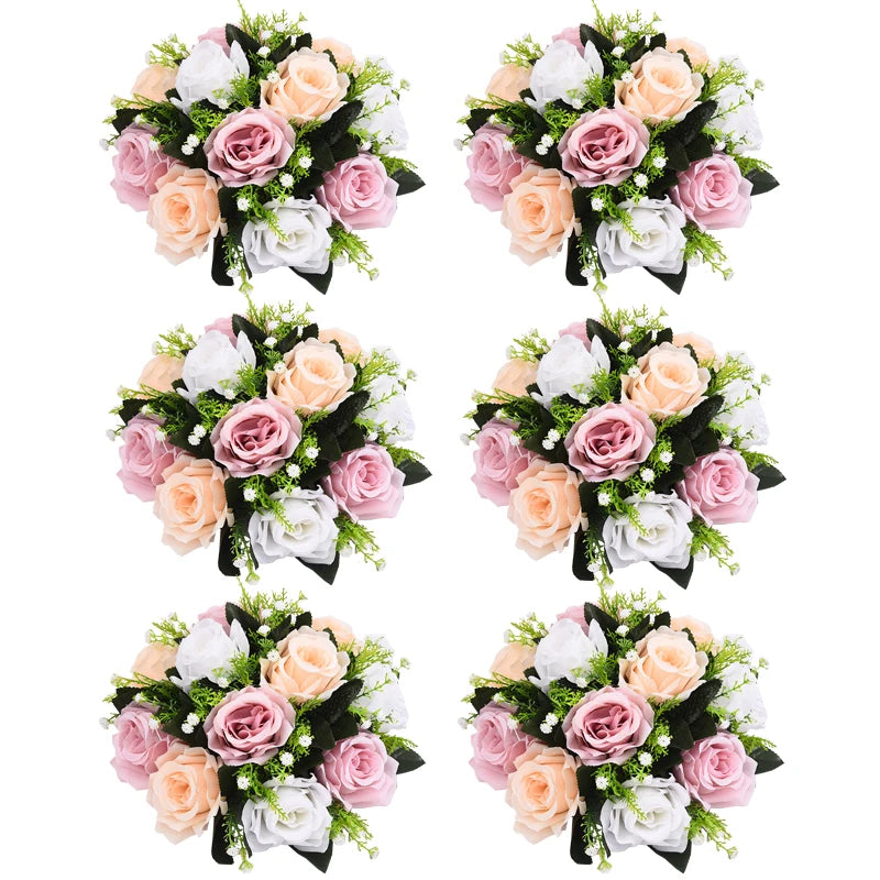 6Pcs Artificial Flowers Rose Ball Centerpiece