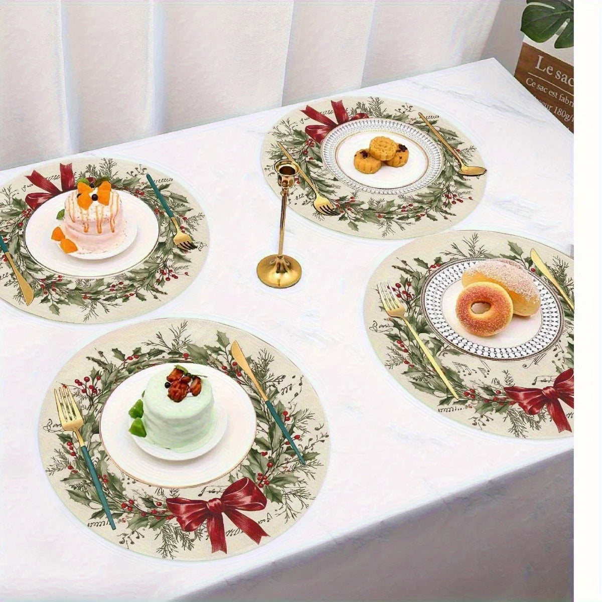 4-Piece Christmas Holly Berry Placemats