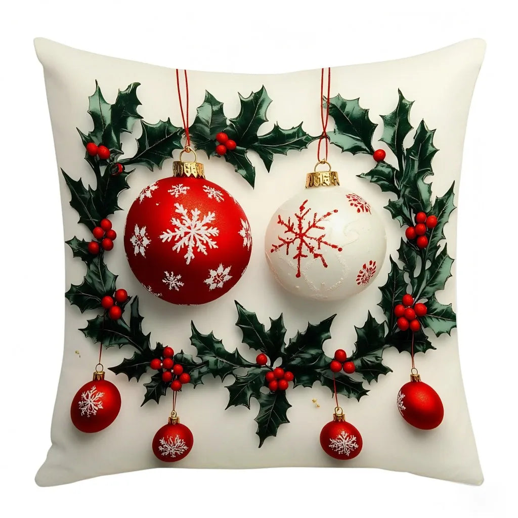 Linen Plush Christmas Print Throw Pillowcase