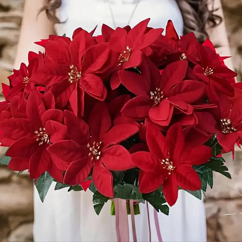 1-5 Bundles Artificial  Red Poinsettia Bouquets