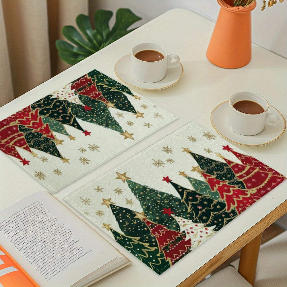 4/6/8/10Pcs Christmas Tree Printed Placemats