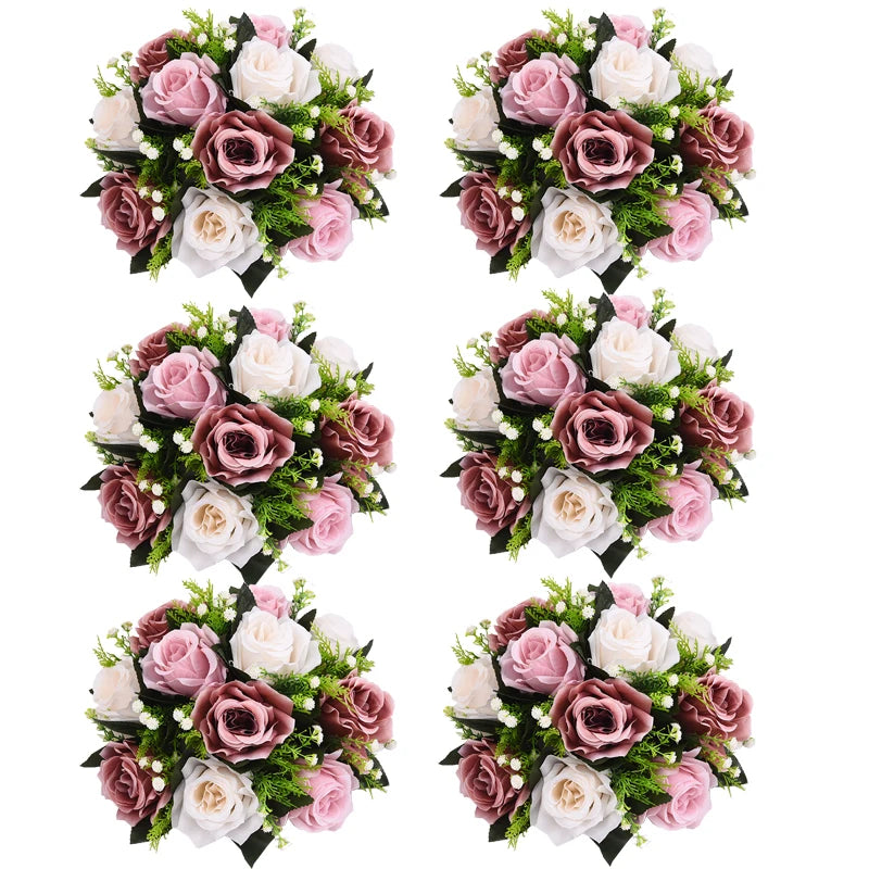 6Pcs Artificial Flowers Rose Ball Centerpiece