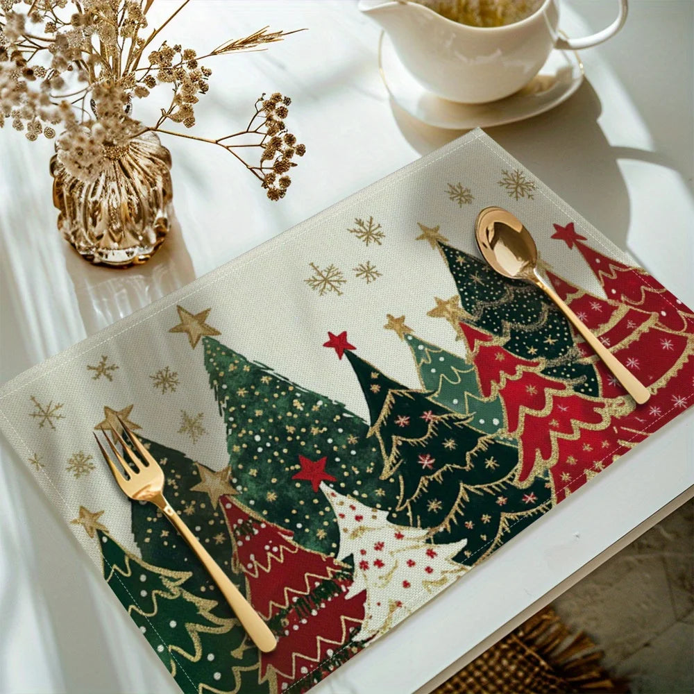 4/6/8/10Pcs Christmas Tree Printed Placemats