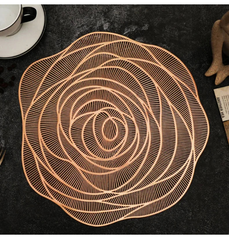 Round PVC Placemats, Waterproof & Oil-Proof, Bronzed Design