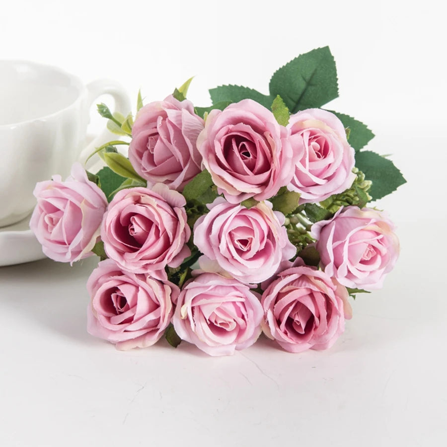 Artificial Flower Ten Head Silk Rose Bundle