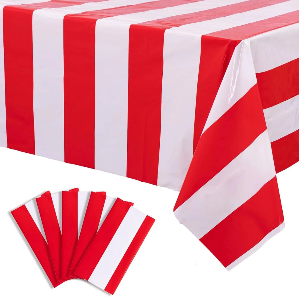 3 Packs Red and White Horizontal Striped Tablecloth