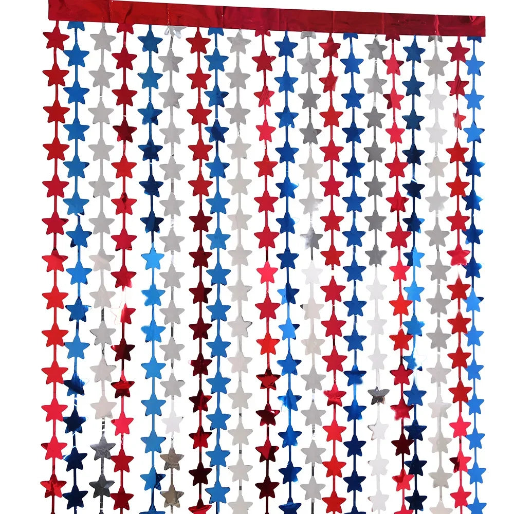 4th of July Decorations Red White Blue Star Tinsel Foil Fringe Curtains