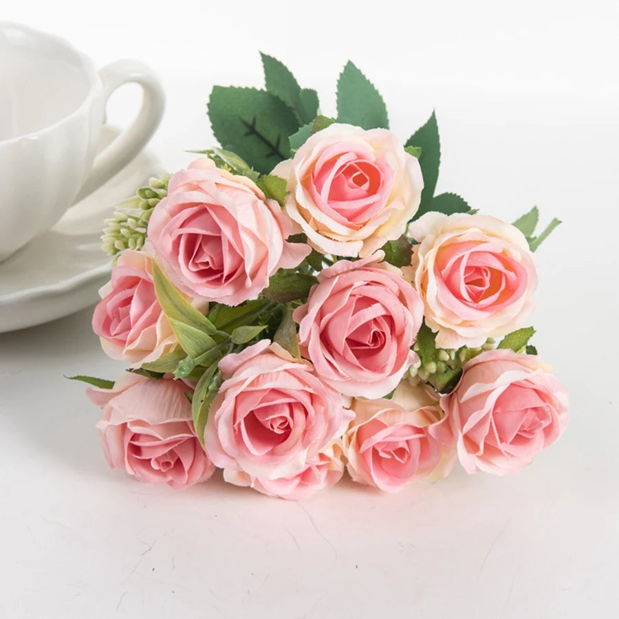 Artificial Flower Ten Head Silk Rose Bundle