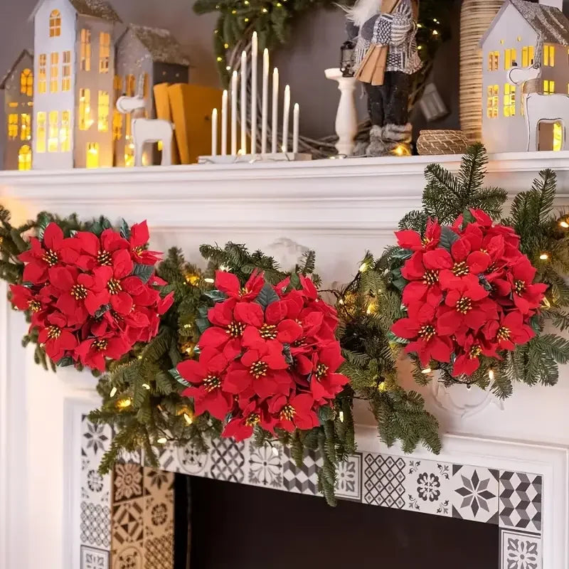 1-5 Bundles Artificial  Red Poinsettia Bouquets