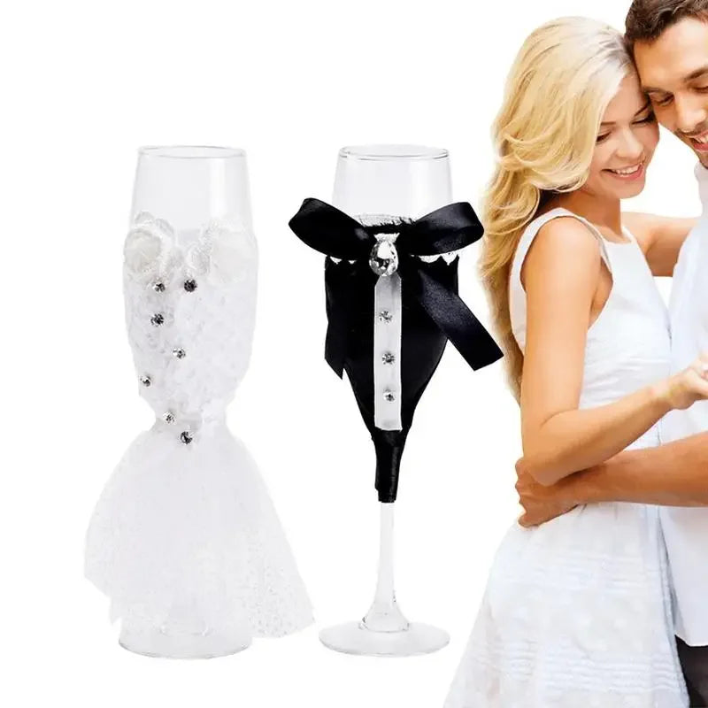 Wine Glass Cup Cover for Bride and Groom