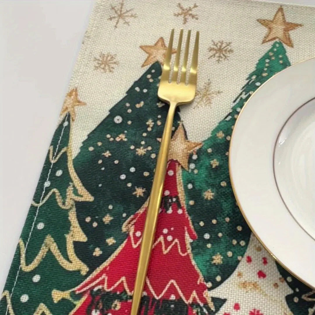 4/6/8/10Pcs Christmas Tree Printed Placemats