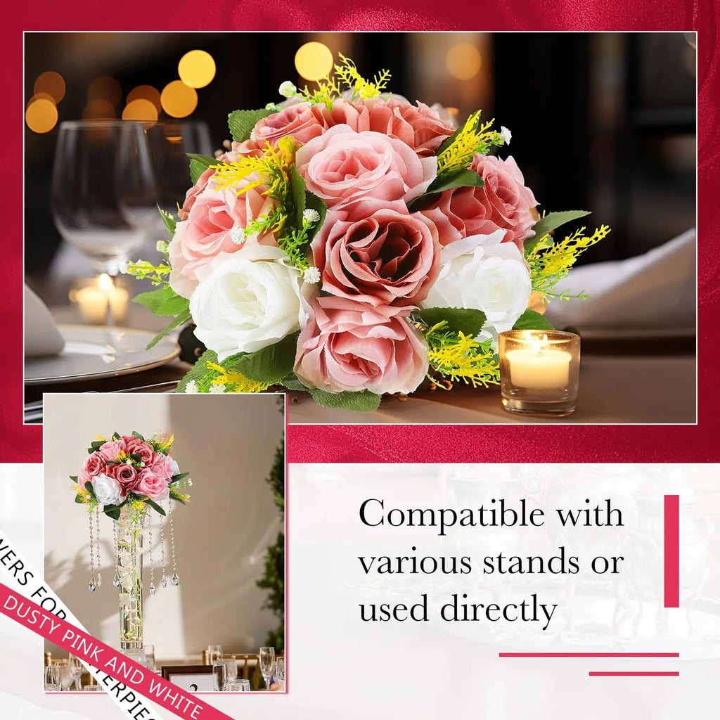 6Pcs Artificial Flowers Rose Ball Centerpiece