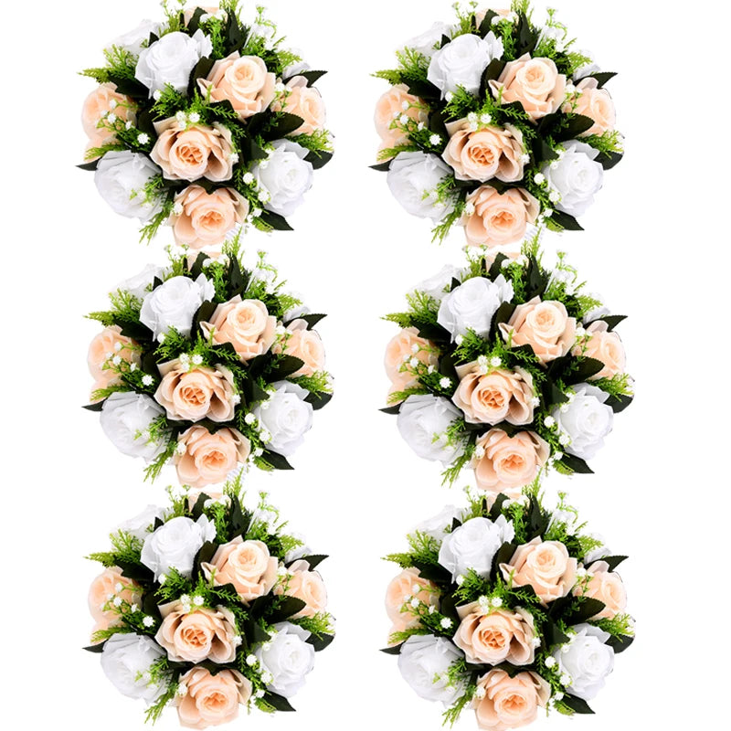 6Pcs Artificial Flowers Rose Ball Centerpiece