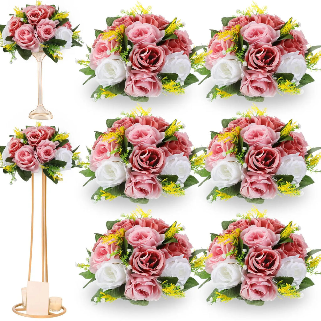 6Pcs Artificial Flowers Rose Ball Centerpiece