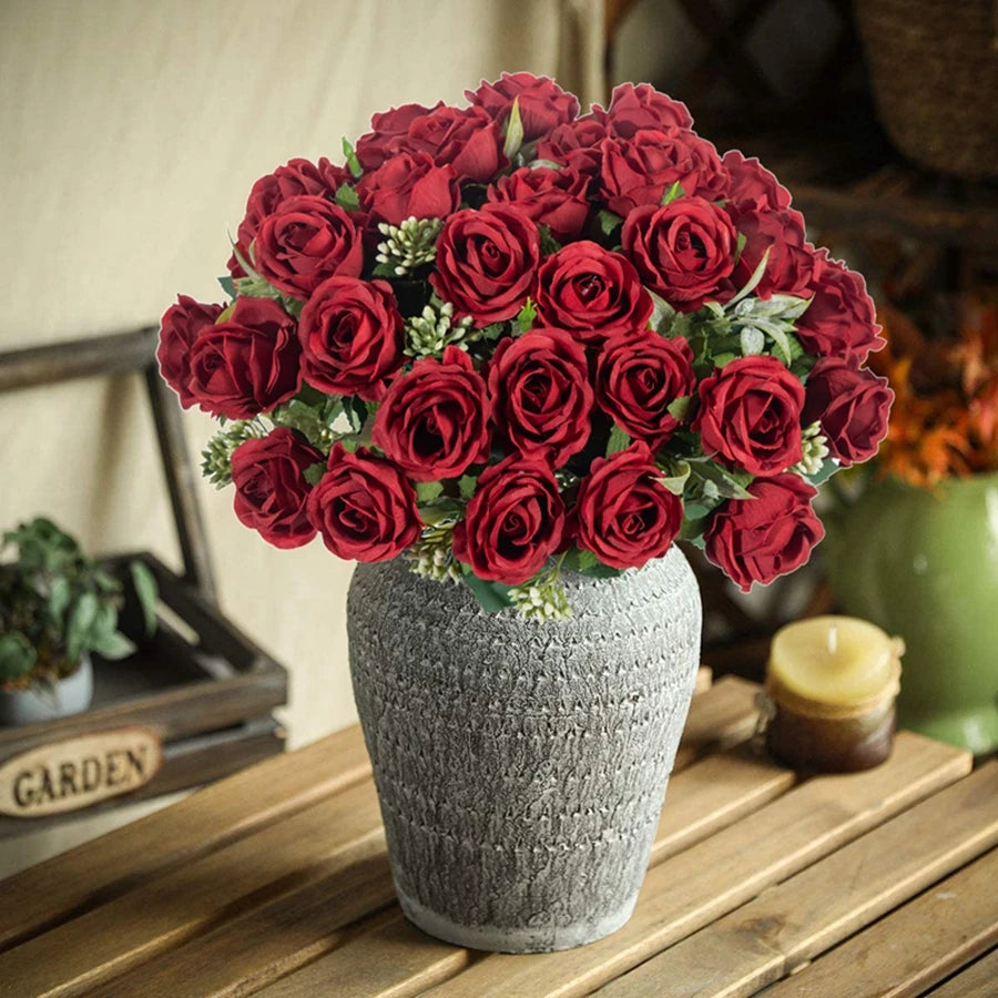 Artificial Flower Ten Head Silk Rose Bundle