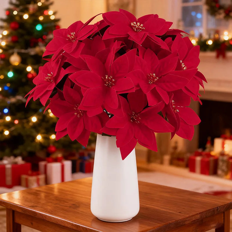 1-5 Bundles Artificial  Red Poinsettia Bouquets