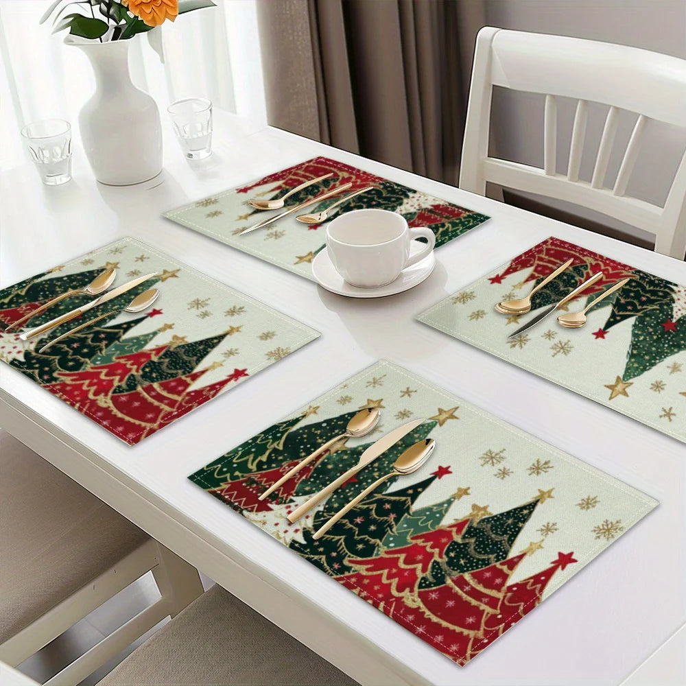 4/6/8/10Pcs Christmas Tree Printed Placemats