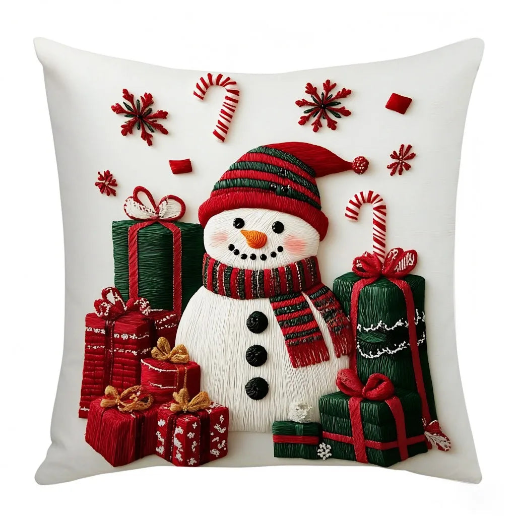 Linen Plush Christmas Print Throw Pillowcase