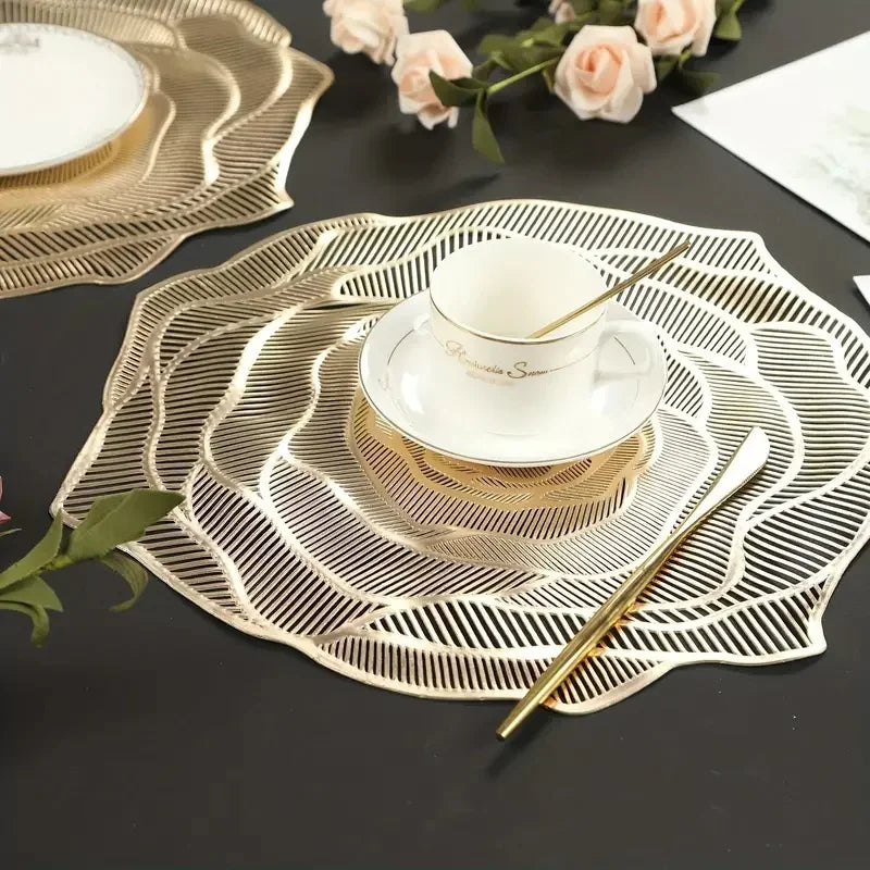 Round PVC Placemats, Waterproof & Oil-Proof, Bronzed Design