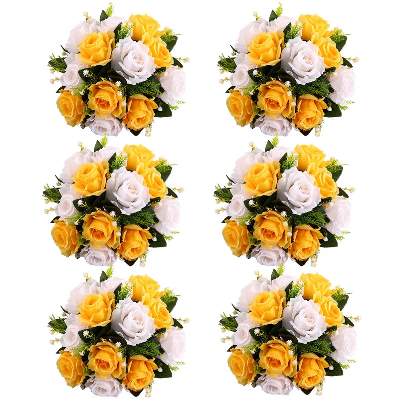 6Pcs Artificial Flowers Rose Ball Centerpiece