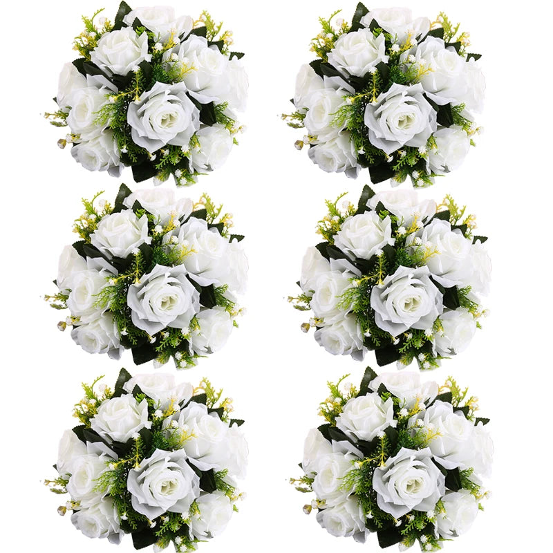 6Pcs Artificial Flowers Rose Ball Centerpiece