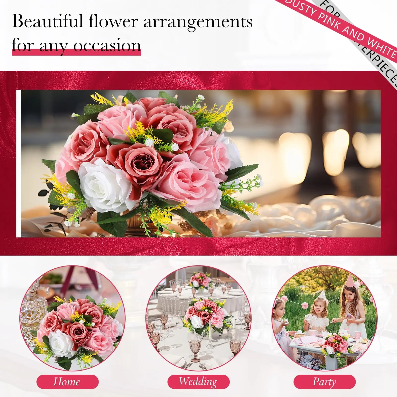 6Pcs Artificial Flowers Rose Ball Centerpiece