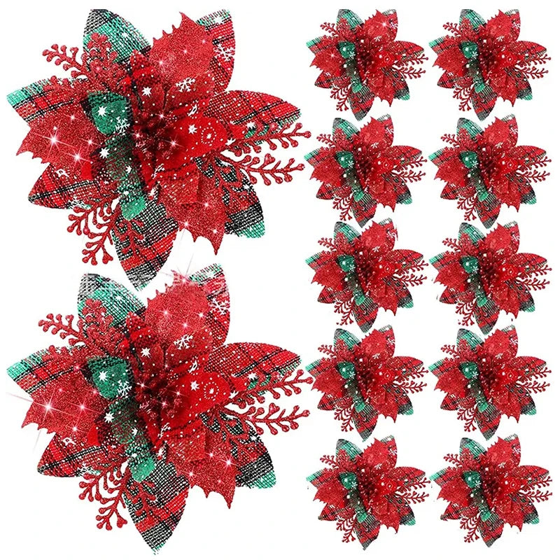 5/10Pcs Glitter Christmas Flowers