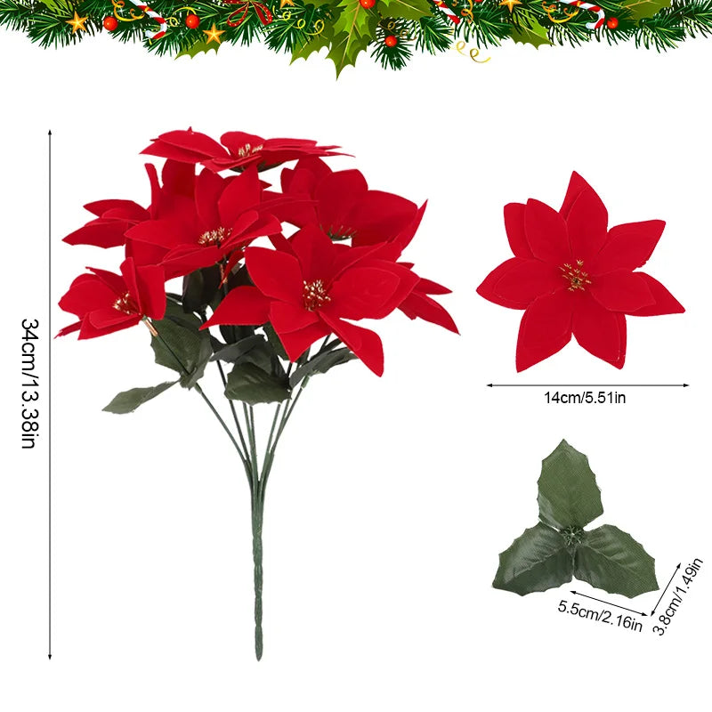 1-5 Bundles Artificial  Red Poinsettia Bouquets