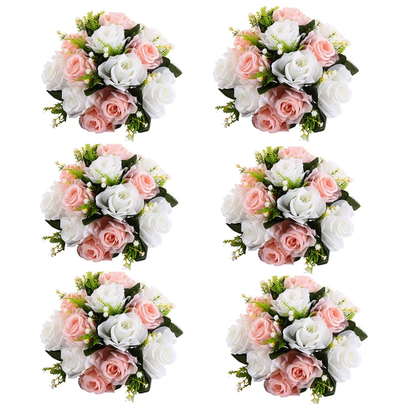 6Pcs Artificial Flowers Rose Ball Centerpiece