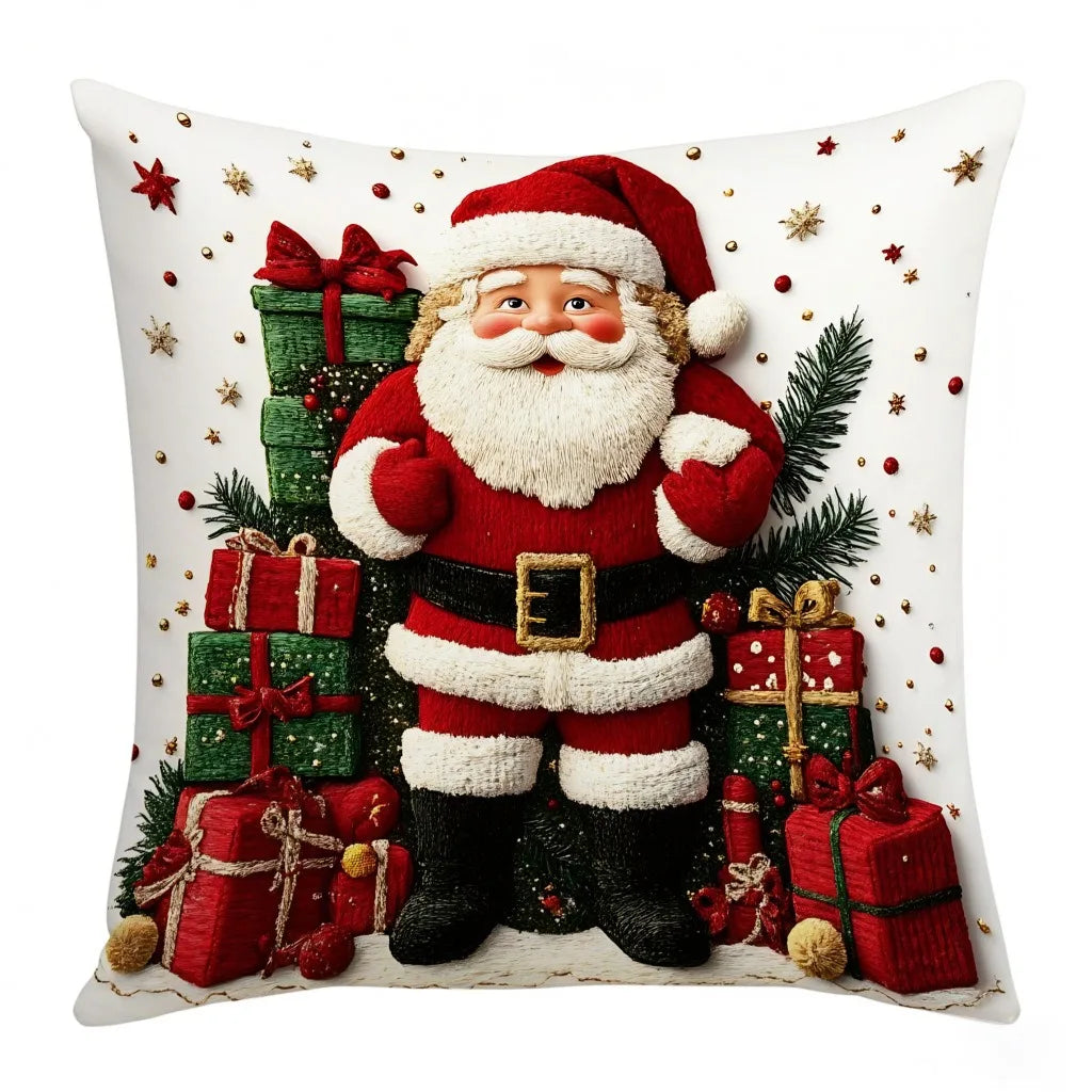 Linen Plush Christmas Print Throw Pillowcase