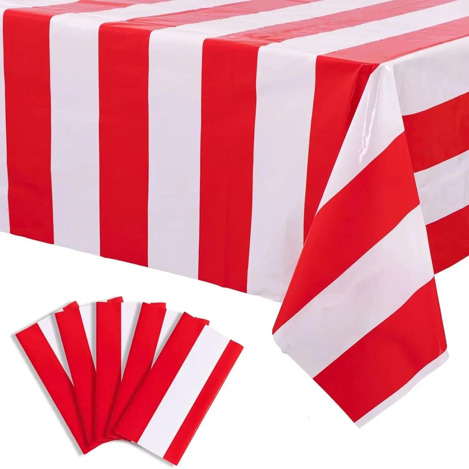 3 Packs Red and White Horizontal Striped Tablecloth