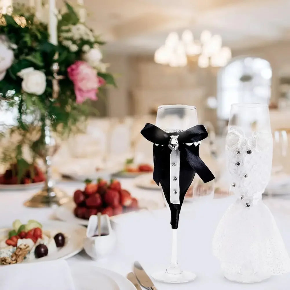 Wine Glass Cup Cover for Bride and Groom