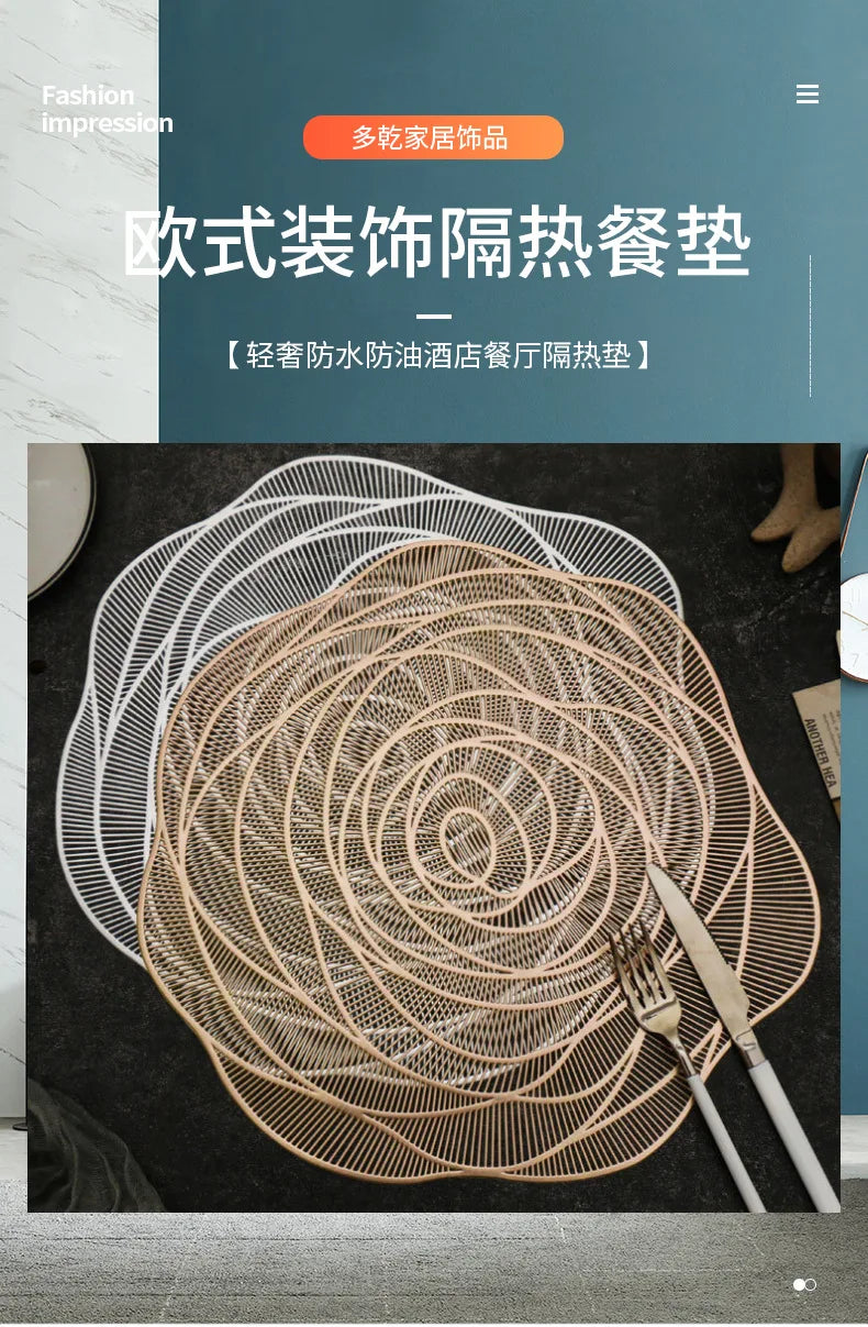 Round PVC Placemats, Waterproof & Oil-Proof, Bronzed Design